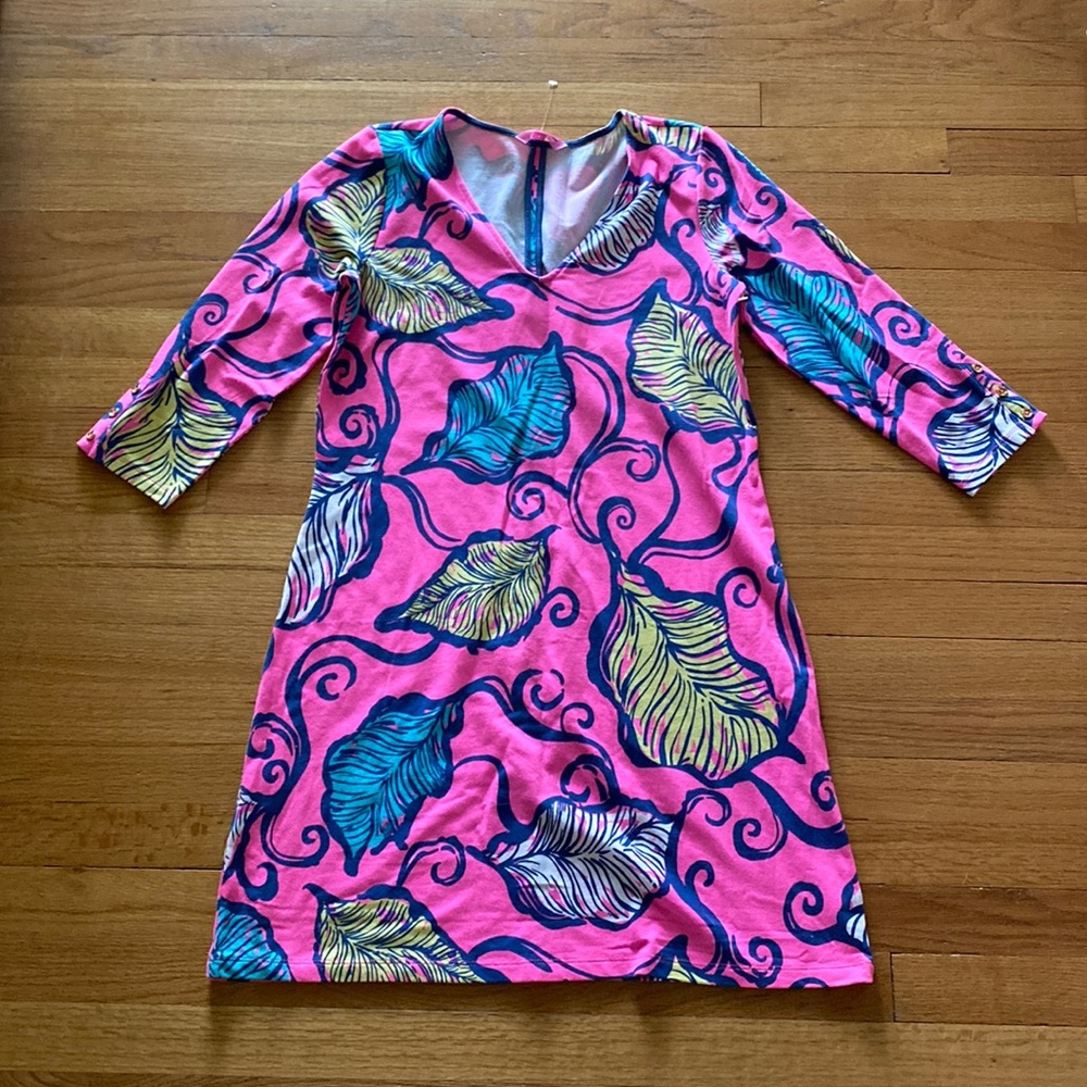 Lilly Pulitzer pink floral 3/4 length sleeve dress